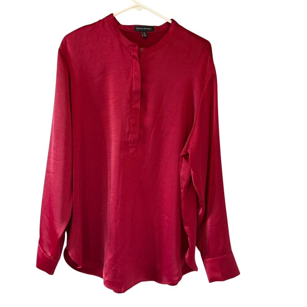 Women's Banana Republic Rich Red Silky Dress Holiday Blouse Shirt Top Sz XL